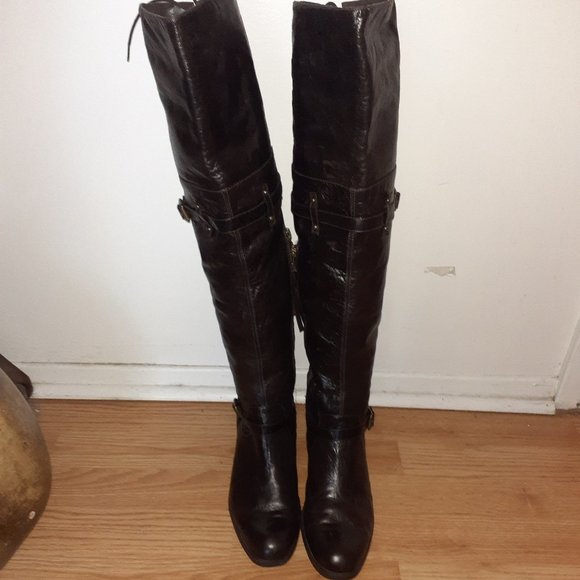 POUR LA VICTOIRE-Victorella-Over Knee Boots-Dk Brown Leather-Sz 7.5-Excellent - Picture 3 of 7